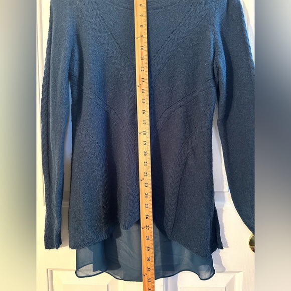 KNITTED & KNOTTED Anthropologie GORGEOUS M Senni Teal Sweater Sheer Panel Alpaca - Picture 5 of 13